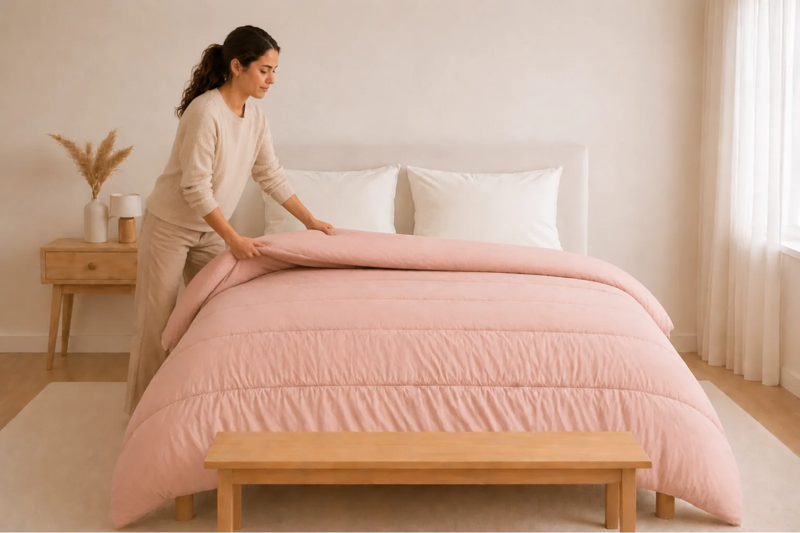 Opgemaakt Snoozy Bed, iemand die eronder kruipt